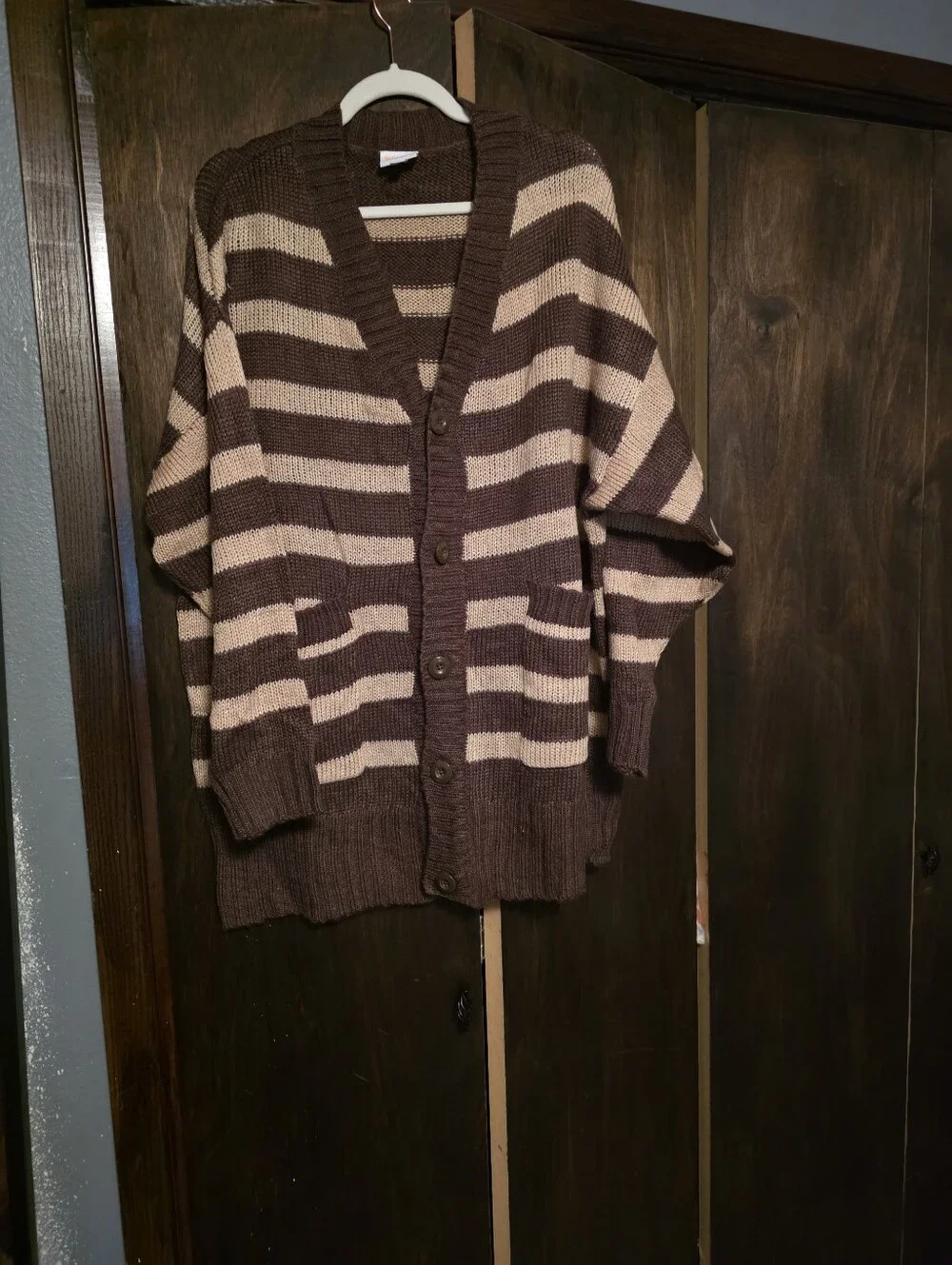 LuLaRoe Brown and Cream Striped Button-Up Cardigan